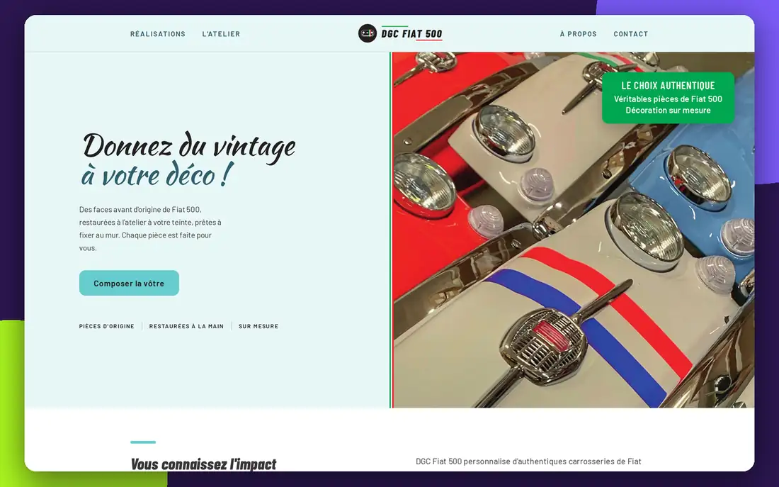 Le site de Romain, faces avant de Fiat 500 en decoration murale