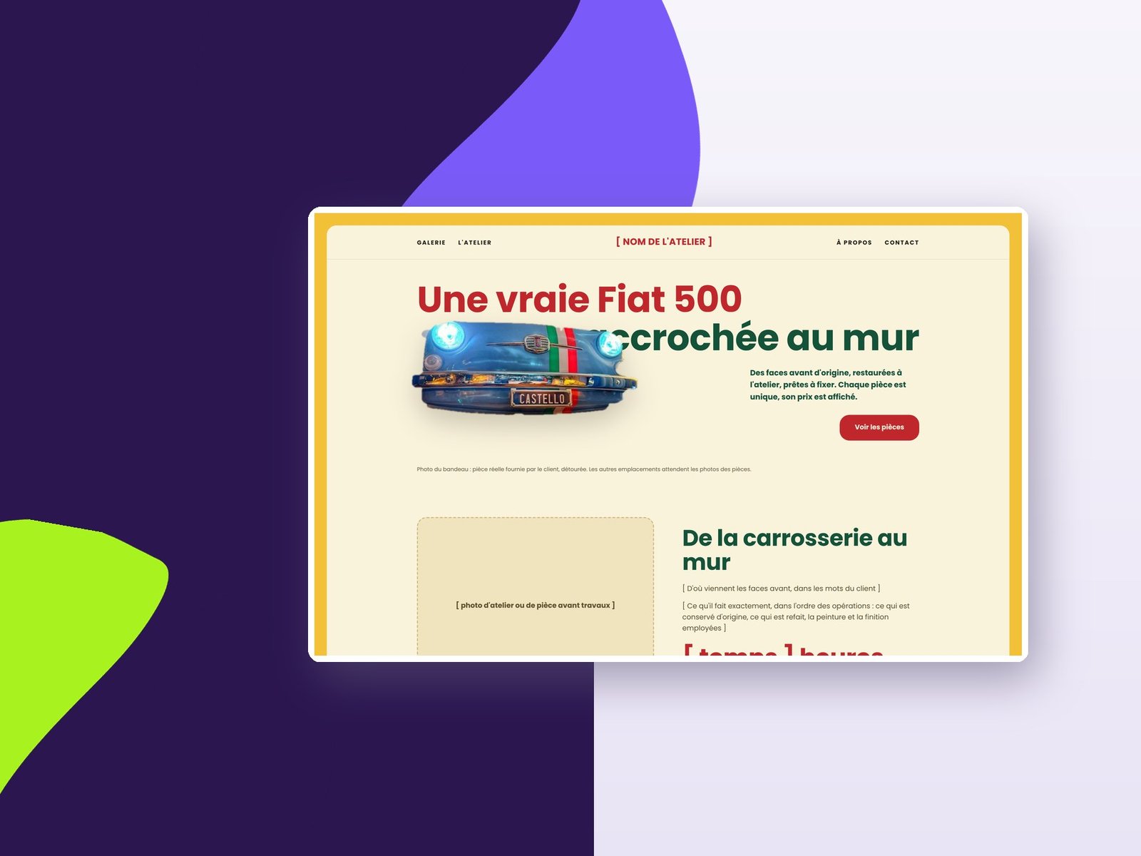 Le site de Romain, faces avant de Fiat 500 en décoration murale